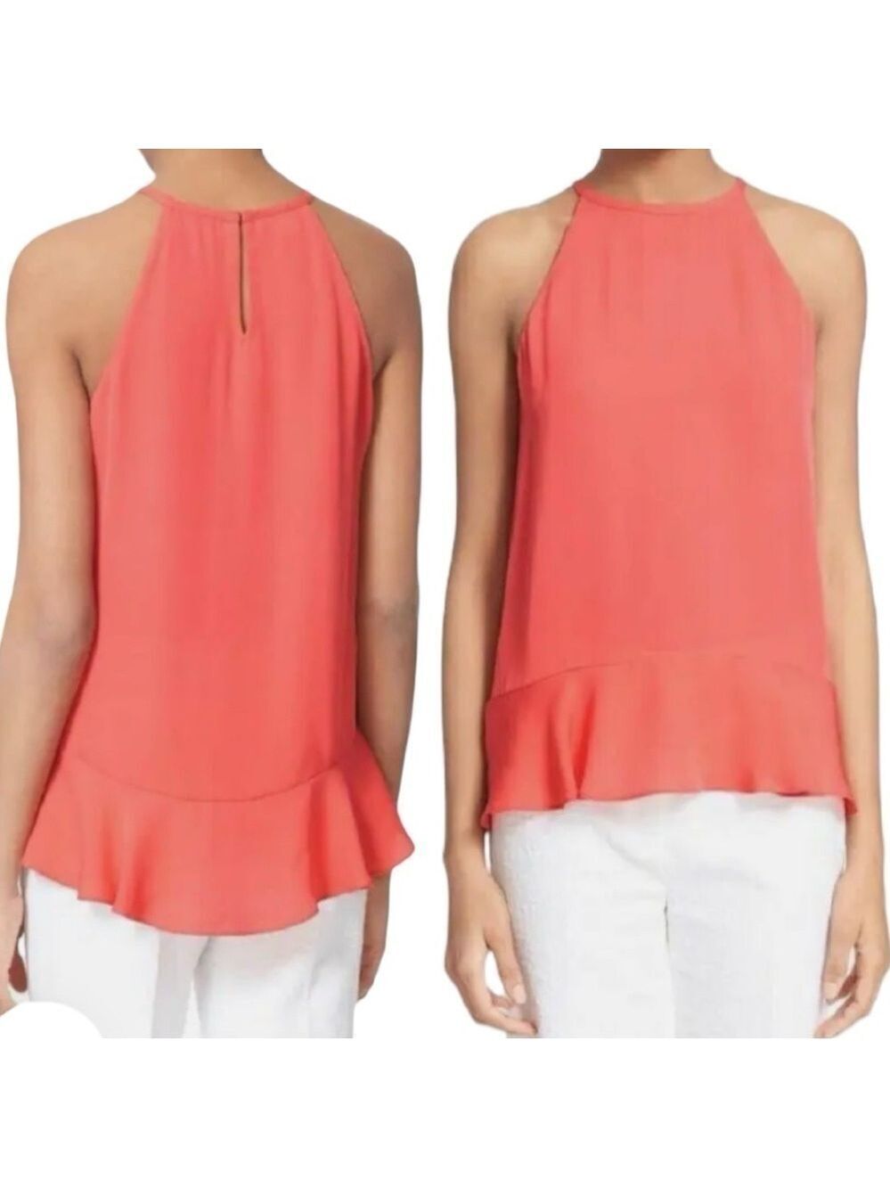 LOFT High Neck Peplum Top Blouse Tank crochet neck M Red Orange